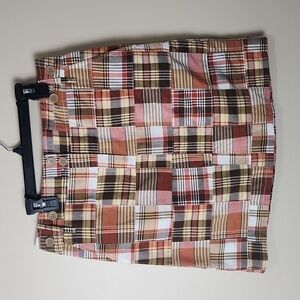 Loft ann taylor skirt madras Plaid patchwork flannel lined brown orange size 0